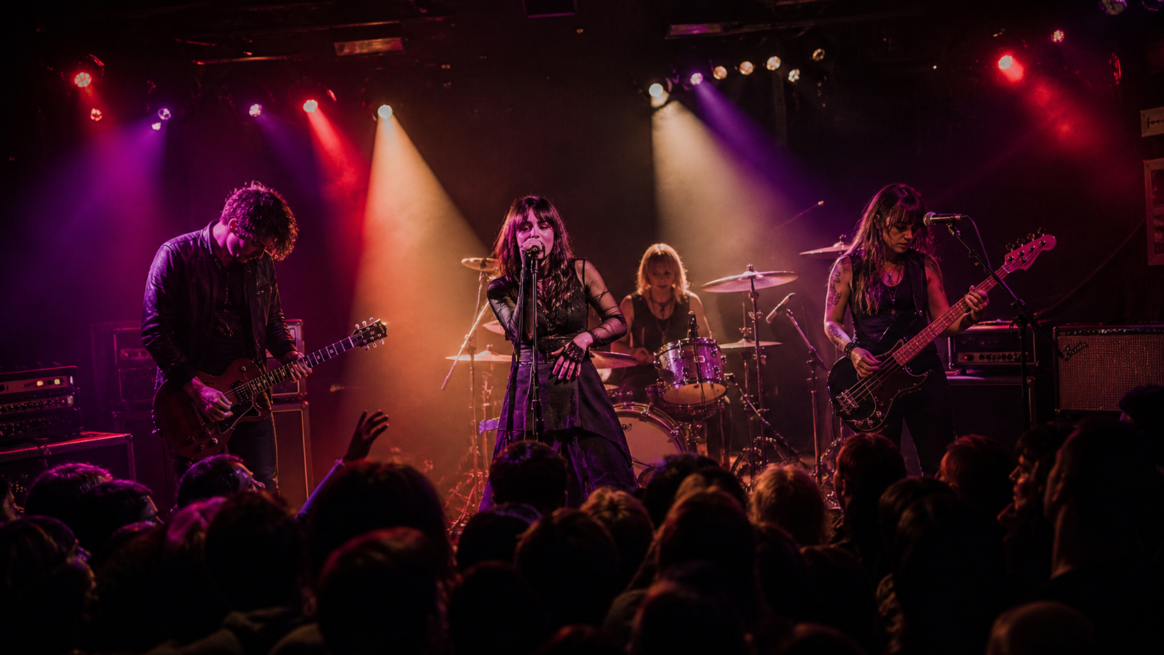 Fictional demo band Violet Harbour performing live